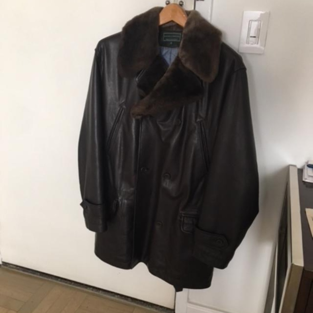 Holland & Holland, Leather coat with real fur.